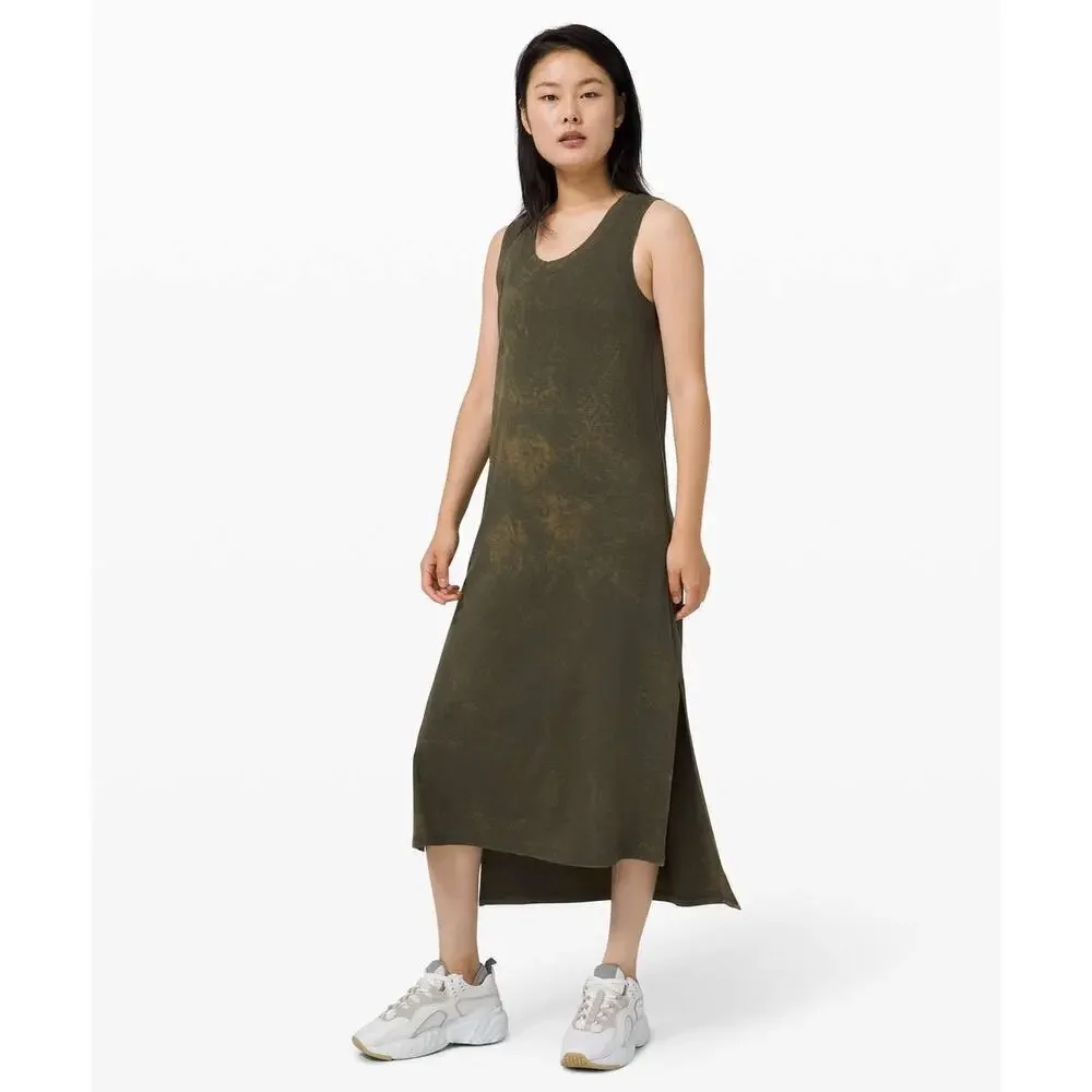Lululemon All Yours Tank Midi Dress Women's Cloudy Wash Dark Olive Size 12? flaw
